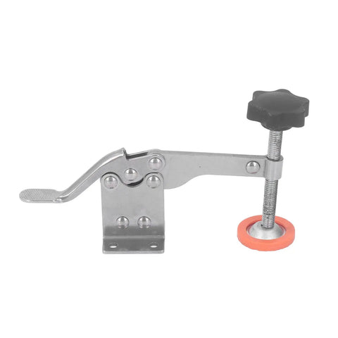Pro Grade Non Slip Quick Release Toggle Clamp Set For Woodworking Jigs And Fixtures With Rubber Tip visible on a white background.