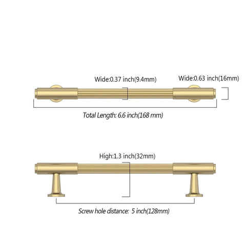 Technical diagram of 10 Pack Champagne Bronze Cabinet Pulls In 5 Inch 128mm, showing dimensions and design details.