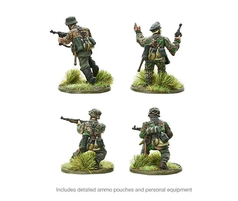 30 Piece Mid To Late War Waffen-SS Grenadiers Plastic Miniatures for Bolt Action, detailed back view showing weaponry and gear.