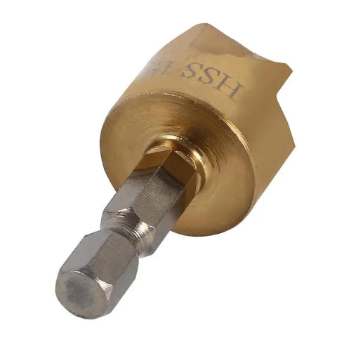 Close-up of Pro Grade HSS Countersink Drill Bit Set 6mm To 19mm With One Quarter Inch Hex Shank 90 Degree Chamfer Cutter