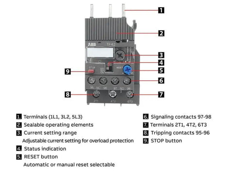 TF42-13 Thermal Overload Relay 10.0-13.0 A Adjustable IEC Motor Protection Device for AF09-38 Contactor Compatibility with labeled parts