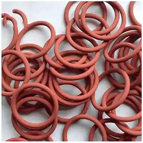 Pro Grade Heavy Duty Silicone O Ring Seal 7.28 Inch Outer Diameter 7.0 Inch Inner Diameter 0.14 Inch Cross Section VMQ Red Gasket For Engines Faucets Flanges Valves Pipes And Compressors, shown in a pile of multiple red rings on a surface.