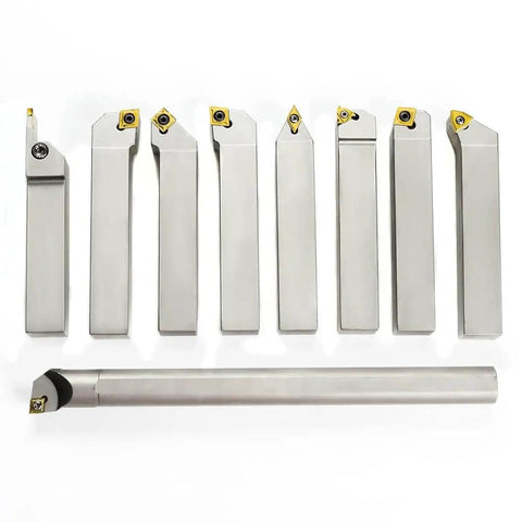 Beefed Up 1 Inch Shank Heavy Duty Indexable Carbide Lathe Tool Holder Set With Boring Bar 9 Pieces CNC Nickel Plated