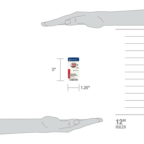 Illustration showing dimensions of Burn Cream Packets 10 Count For Minor Burns Sunburns Scalds And Abrasions First Aid Refill Pack
