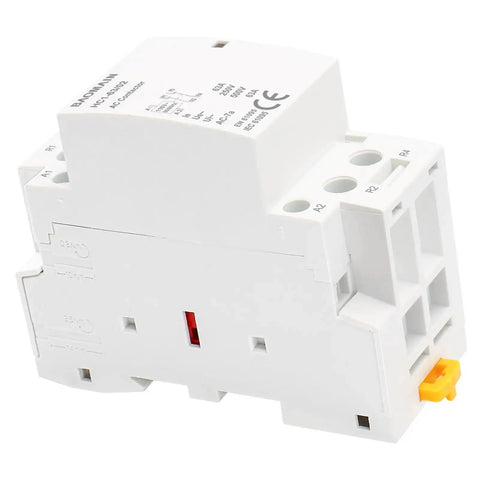 Side view of Workhorse 63 Amp Two Pole DIN Rail Mount Contactor With 110V AC Coil, 2NC Normally Closed, model BCT-63-02 HC1-63-02.
