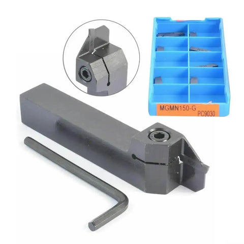 External Grooving Turning Tool Holder Kit With MGMN150-G Carbide Inserts, 100mm Shank, 16mm Diameter, wrench, 10 PC inserts