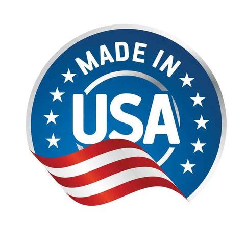 Made in USA label with stars and stripes, representing the origin of the Lit Retro Pinball Sticker Pack Two Premium Vinyl Bumper Stickers 5 Inch Wide 2-Pack Made In USA Durable Laminated Vinyl For Cars, Bumpers, Laptops, Water Bottles, Gadgets And Home Decor.