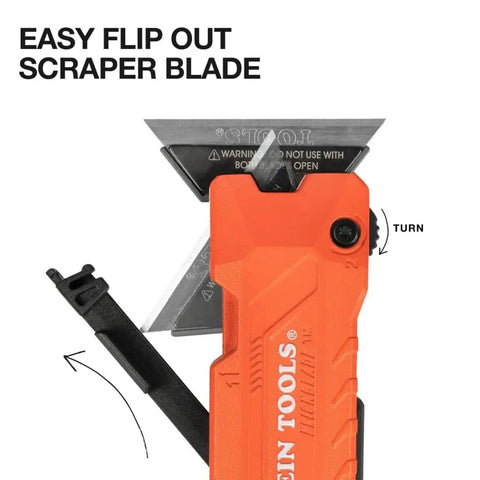 Close-up of Flickblade 2 In 1 Folding Utility Knife And Scraper With Built In Blade Storage showing flip-out scraper blade mechanism