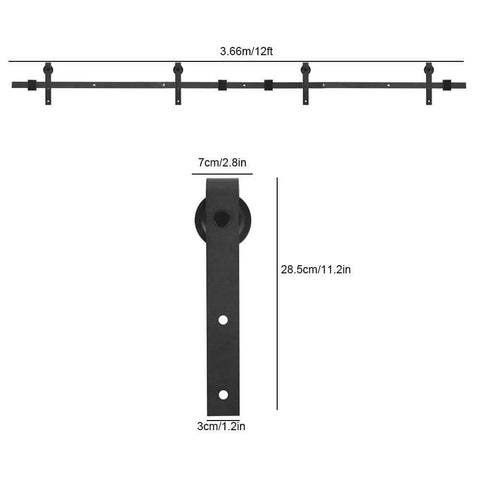 Durable Carbon Steel Double Barn Door Rail And Sliding Track System For Easy No Play Install On Closet And Cabinet Fronts Inside Or Outside With Inline Three Section Splicing For Rock Solid Alignment 12 Foot Length.