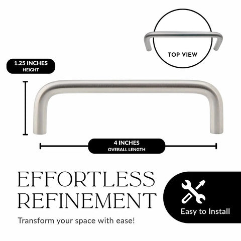 Diagram of 4 Inch Wire Cabinet Handles 10 Pack Satin Nickel Brushed Chrome, showing top view and dimensions in commercial use.