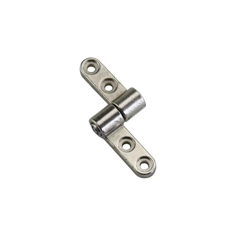 360° zinc alloy torque hinge with damping; two-leaf mounting plate with screw holes, silver.