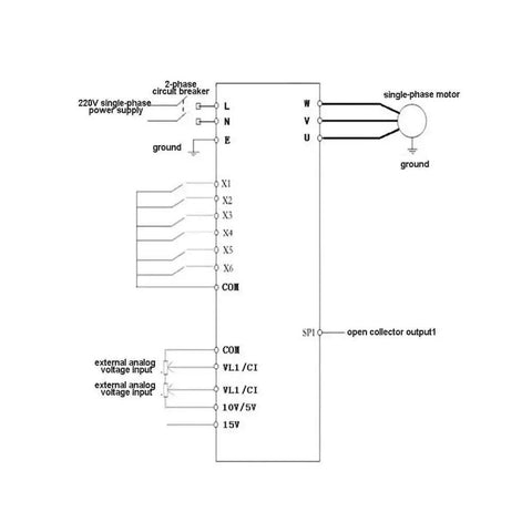 Wiring diagram for High Torque Variable Frequency Drive Five And A Half HP 220V Single Phase VFD Speed Controller For Three Phase Four Kilowatt AC Motors 0 To 400Hz With No Fuss Rugged Stability Anti Trip And Easy Control