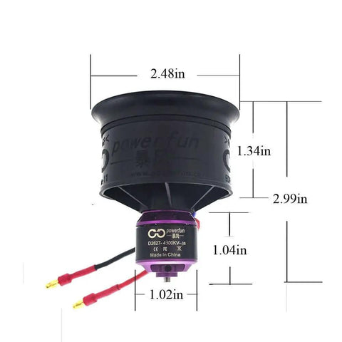 50mm EDF Ducted Fan With 11 Blades 4300KV RC Brushless Motor 40A ESC 2-4S High Voltage Balance Tested shown with measurements