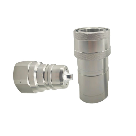 Two-piece hydraulic quick-connect coupler set, heavy-duty carbon steel, 1'' NPT thread, dust cap, Parker 4000