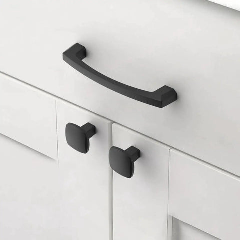 10 Pack 4 Inch 102mm Matte Black Cabinet Handles For Kitchen Cabinets Drawers Dresser Wardrobe Zinc Alloy Hardware installed on cabinet