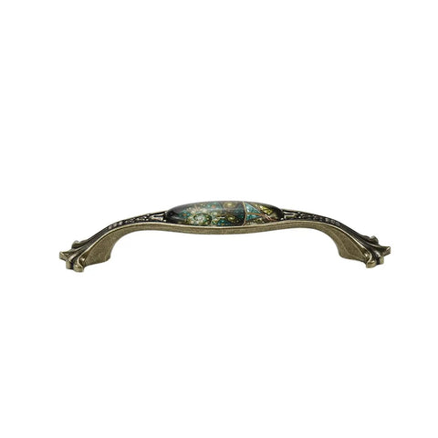 Antique Bronze European Drawer Pulls Set Of 2 With Arch Design And Stained Glass Pattern Vintage Metal Dresser Handles For Cabinet Furniture