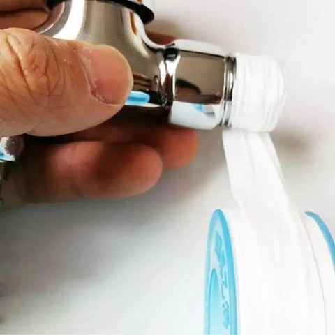 Easy Install PTFE Thread Sealing Tape For Shower Heads And Plumbing Fittings applied to pipe threads, showing smooth, flexible wrap