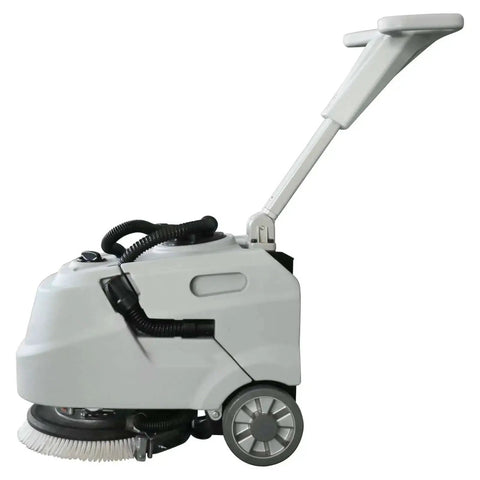 Side view of Foldable Walk Behind Floor Scrubber Machine With 180 RPM And 300W Motor, Heavy Duty Hand Push Design, 17L and 15L tanks
