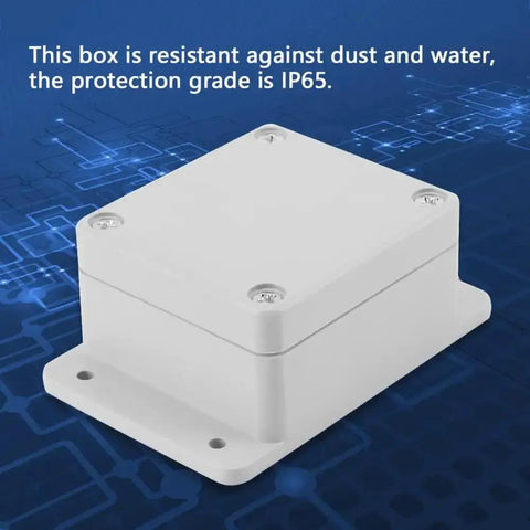 Weatherproof Electrical Junction Box 89x59x35mm IP65 Fire Retardant Enclosure on blue tech background