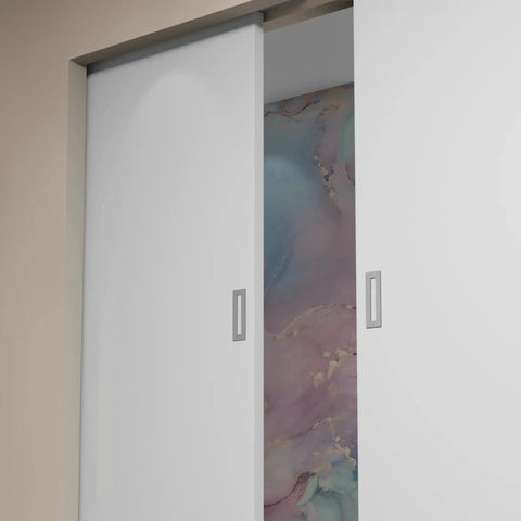 Sliding Aluminium Barn Door Handle With Self Adhesive Edge For Pocket Closet Doors Complete Kit Two Pack Silver Screwless Peel And Stick Installation on white sliding doors.