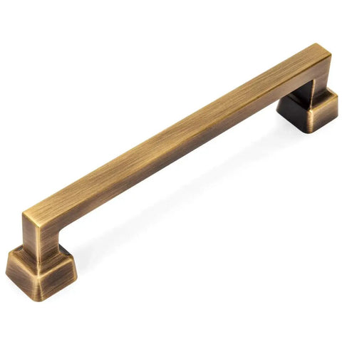 10 Pack Brushed Antique Brass Contemporary Cabinet Hardware Handle Pull With 5 Inch Hole Centers, angled view