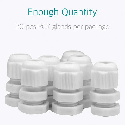 PG7 Cable Gland Kit 20 Pieces White Nylon Waterproof Wire Glands Connector Fitting For 3mm To 6.5mm Cables With Four Part Design