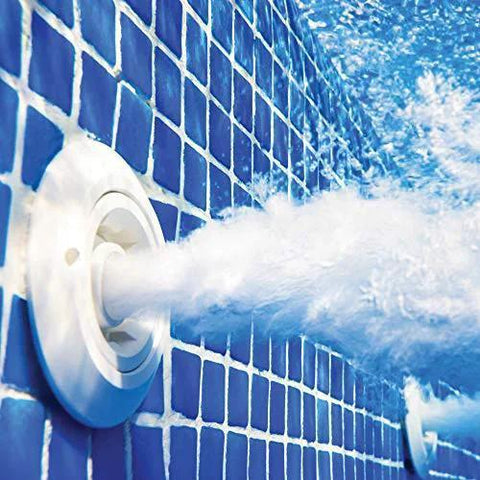Pool spa jet outlet with water flow against blue tiled wall, related to 24V Valve Actuator Control For Pools And Spas With Adjustable Cam
