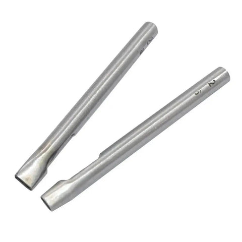 Two carbon steel punches from the Six Size Leather Oval Hole Punch Set for belts, straps, gaskets and other soft materials crafting.