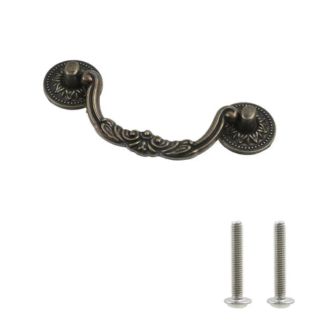 10 Pack Zinc Alloy Cabinet Drawer Pull Handles With Bronze Tone Finish 5 Inch Length 125mm Includes Mounting Screws Durable Electroplated Furniture Hardware For Cabinets Dressers And Other Furniture Projects showing drawer handle and screws.
