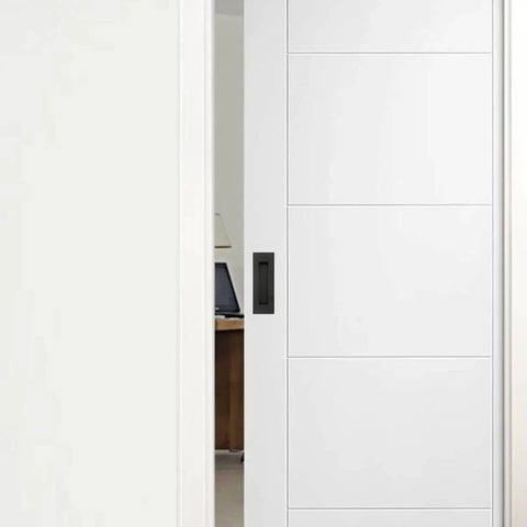 Recessed Finger Flush Pulls For Cabinets And Doors - 4.72 Inch black stainless steel hardware on sliding door, side view