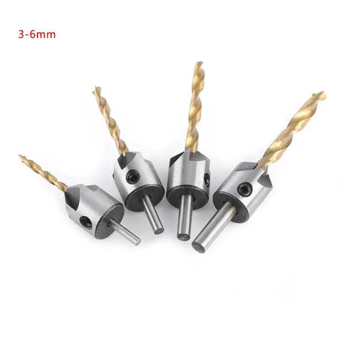 Versatile Countersink Drill Bit Set For Woodworking With Carbon Steel Bits And Premium 45 Steel Countersink shown 3-6mm