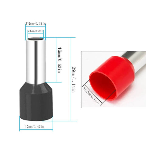70 Piece 4 Gauge Ferrule Connectors Set For Car Audio Power Cables Insulated End Terminals For Amp And Battery Clean Install Pro Grade Rock Solid Connections Black And Red Insulation showing dimensions