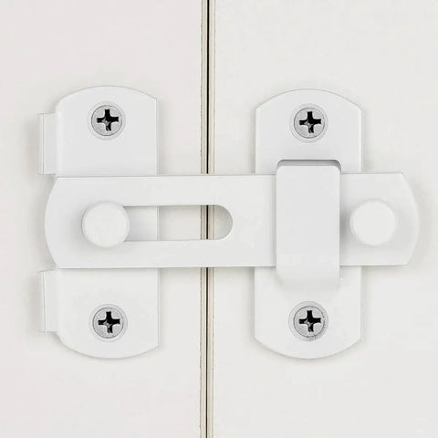 Two Pack White Stainless Steel Barn Door Latches For Gate And Sliding Doors Flip Bi-Fold Lock Antique Style Suitable For Wine Cabinets And Closets Durable Rust-Resistant Finish Small White Size close-up