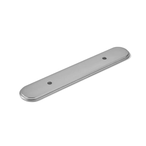 3 Inch Oval Cabinet Pull With Backplate Brushed Satin Nickel Finish shown separately, highlighting its smooth contoured backplate design
