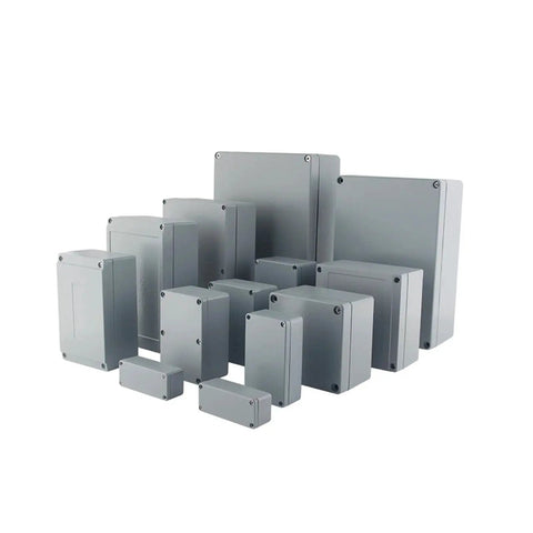 Collection of various-sized rugged explosion-proof push button switch boxes, cast aluminum, IP67, for outdoor use, dustproof and anti-corrosion.