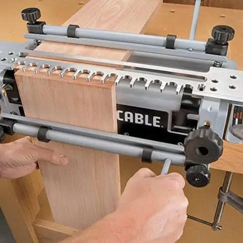 Dovetail Jig Kit For Woodworking With Mini Templates 4211 4213 And 4215 for precise joinery, shown clamped to a workbench.