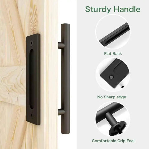 10 Inch Sliding Barn Door Handles And Pulls, Double Sided Hardware Set With Flat Bottom Plate Design In Rustic Black