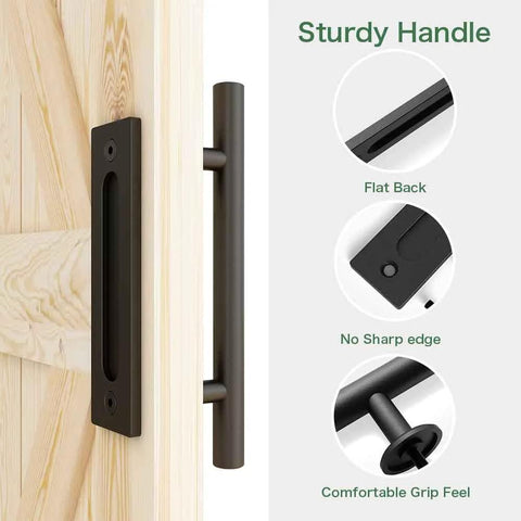 12 Inch Sliding Barn Door Handles And Pulls Double Sided Hardware Set Flat Bottom Plate Design Rustic Black Aluminum
