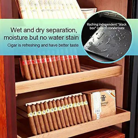 Premium 380L Humidor Cabinet With Constant Temperature And Humidity Wood Frame In Piano Black Finish Seven Premium Cedar Trays for storing and aging cigars