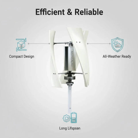 AISINILALAO wind turbine generator with white curved blades mounted on a vertical post for outdoor use
