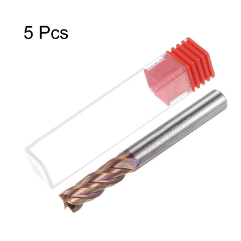 Five Piece Pro Grade Carbide Square End Mills Set For 6mm Diameter With 50mm Length Shank TiSiN Coated Micro Grain Tungsten Carbide Four Flutes HRC55 Right Hand Cut Milling Bit Cutter Harfington