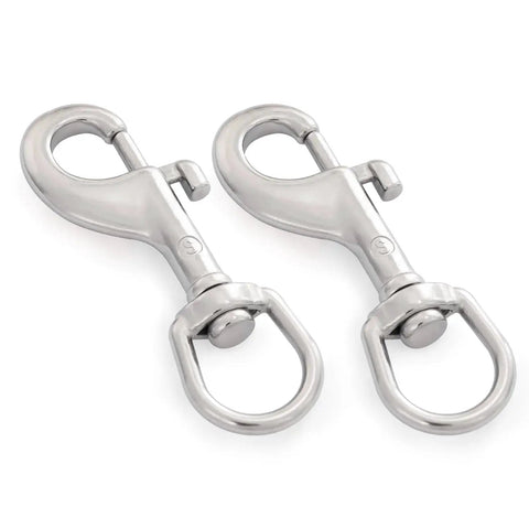3.5 Inch Swivel Eye Snap Hooks Marine Grade Stainless Steel 2 Pack, showing two hooks with swivel eyes in stainless steel.