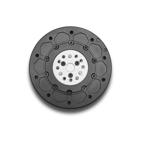 Circular MG8016E servo reduction motor with brake; black housing and silver central mounting plate.