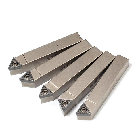 Mini Indexable Lathe Turning Tool Set With 5 By 16 Inch Shank Nickel Plated Carbide Inserts TCMT090204 in a row