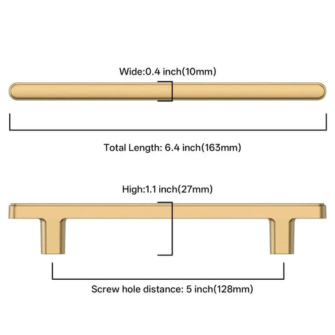 Diagram of Champagne Bronze Cabinet Pulls 5 Inch Center to Center 128mm 6.4 Inch Overall Length Zinc Alloy Drawer Handles dimensions