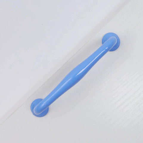 Blue aluminum cabinet pull installed, showing 4 Pack Blue Aluminum Cabinet Pulls With 3.78 Inch Hole Centers 96mm And 4.49 Inch Length 114mm Drawer Handles