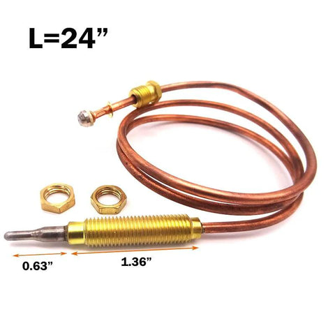 MENSI 24" propane grill thermocouple sensor with copper coil, brass fittings, and two nuts