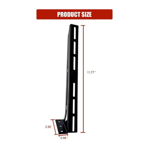 Side view of Steel Floor And Wall Mount Amplifier Rack For Car Audio And AV Setups, showing dimensions, laser-cut steel, black finish.