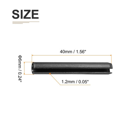 Slotted Spring Pins 6mm By 40mm Black Pack Of 30 For Home Tools And Machinery Fastening 65Mn Heavy Duty Roll Dowel Pins Size Diagram