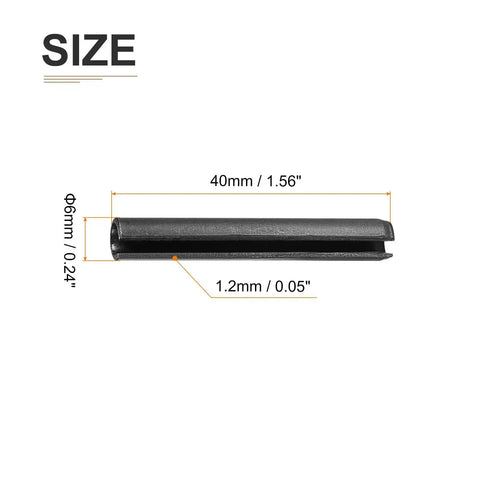 Slotted Spring Pin 6mm x 40mm 20 Pack Black 65Mn Steel Roll Pin For Home Machine Fastening Durable Rust Resistant High Tensile Dowel, side view